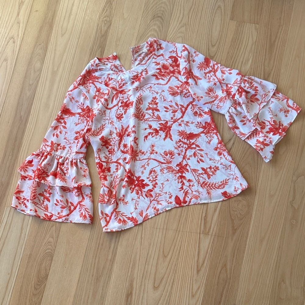 Violet & Claire Floral Blouse Size S Ruffle Sleeve Boho Cottagecore Top